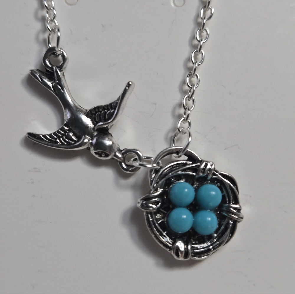 Bird & Nest Necklace with Turquoise Egg Accents